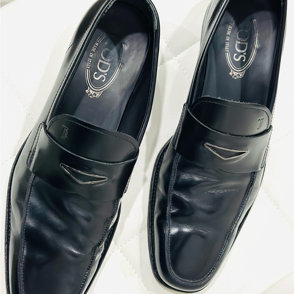 Tod's Black Leather Penny Loafers